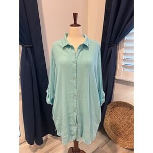 Comfy Gauze Long Shirt XL 100%Cotton- Cover Up- Beach- Pool- Casual- Aqua-Resort